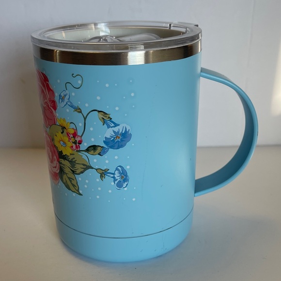 The Pioneer Woman Blue Floral Stainless Hot or Cold Cup With Handle 14 Ounce - Picture 3 of 6